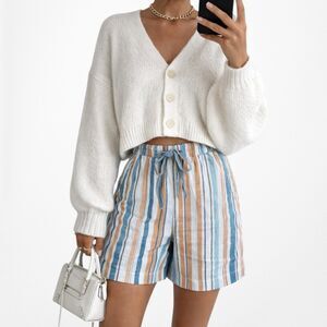 Vintage Y2K 90s Blue High Low Rise Drawstring Summer Bermuda Shorts Size XS/S